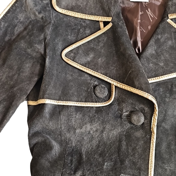 #002 NWOT Marciano French Women's Espresso Leather Button-Front Jacket | Small P - Picture 6 of 10